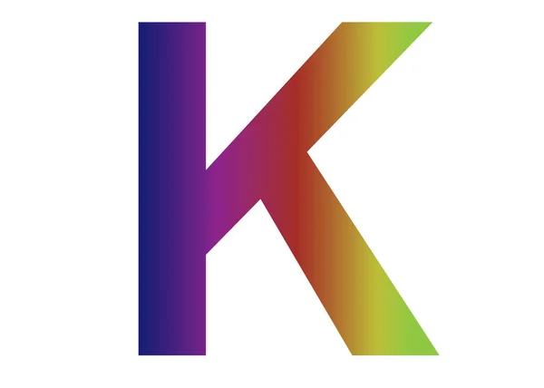 Letter K of the alphabet made with colors of the rainbow, with pink, blue, red, yellow, green isolated with a white background
