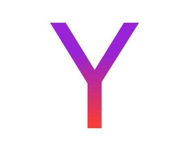Letter Y of the alphabet made with color gradient from purple to red, isolated on a white background