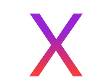 Letter X of the alphabet made with color gradient from purple to red, isolated on a white background