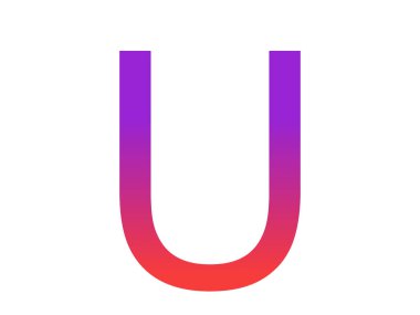 Letter U of the alphabet made with color gradient from purple to red, isolated on a white background