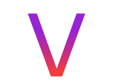 Letter V of the alphabet made with color gradient from purple to red, isolated on a white background