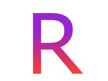 Letter R of the alphabet made with color gradient from purple to red, isolated on a white background
