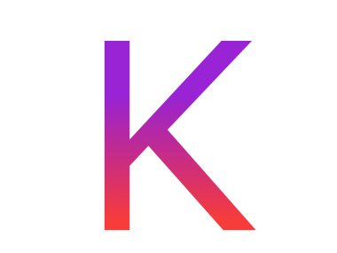 Letter K of the alphabet made with color gradient from purple to red, isolated on a white background