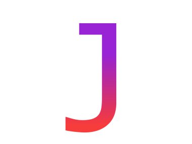 Letter J of the alphabet made with color gradient from purple to red, isolated on a white background