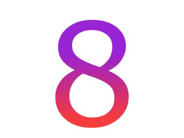 number 8 of the alphabet made with color gradient from purple to red, isolated on a white background