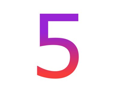 number 5 of the alphabet made with color gradient from purple to red, isolated on a white background