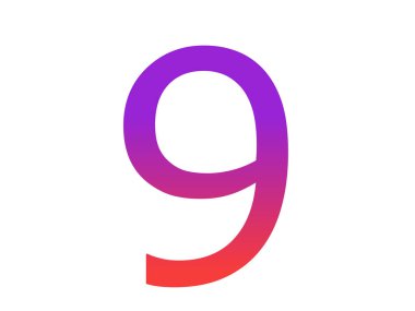 number 9 of the alphabet made with color gradient from purple to red, isolated on a white background