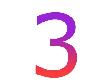 number 3 of the alphabet made with color gradient from purple to red, isolated on a white background