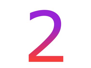 number 2 of the alphabet made with color gradient from purple to red, isolated on a white background