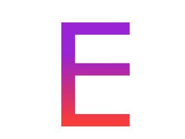 Letter E of the alphabet made with color gradient from purple to red, isolated on a white background