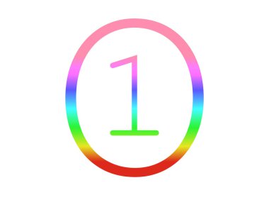 number 1 of the alphabet made with the colors of the rainbow, with a circle around the letter, isolated on a white background