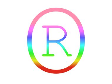 letter R of the alphabet made with the colors of the rainbow, with a circle around the letter, isolated on a white background