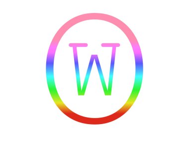 letter W of the alphabet made with the colors of the rainbow, with a circle around the letter, isolated on a white background