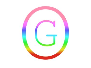letter G of the alphabet made with the colors of the rainbow, with a circle around the letter, isolated on a white background