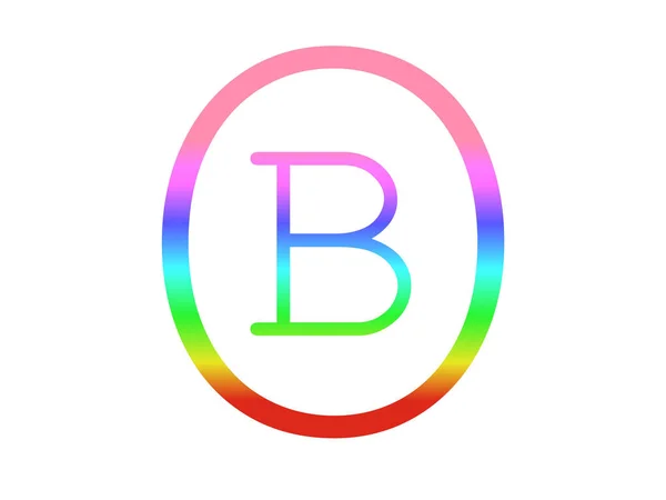 letter b of the alphabet made with the colors of the rainbow, with a circle around the letter, isolated on a white background