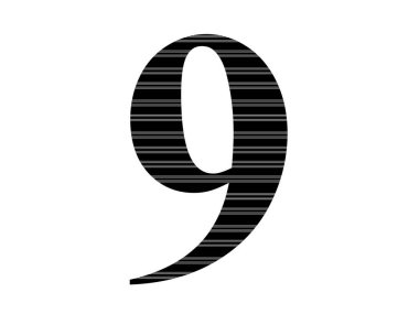 number 9 of the alphabet made with black and white stripes, isolated on a white background