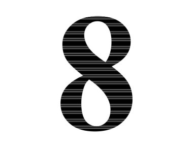 number 8 of the alphabet made with black and white stripes, isolated on a white background