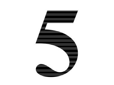 number 5 of the alphabet made with black and white stripes, isolated on a white background