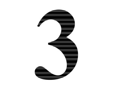 number 3 of the alphabet made with black and white stripes, isolated on a white background