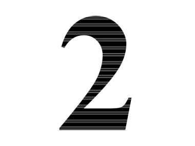 number 2 of the alphabet made with black and white stripes, isolated on a white background