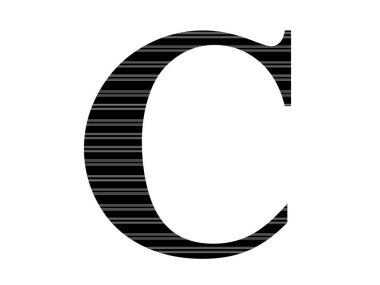 letter C of the alphabet made with black and white stripes, isolated on a white background
