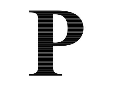 letter P of the alphabet made with black and white stripes, isolated on a white background