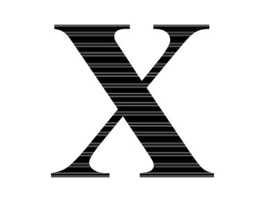 letter X of the alphabet made with black and white stripes, isolated on a white background