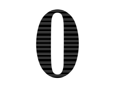 number 0 of the alphabet made with black and white stripes, isolated on a white background