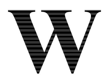 letter W of the alphabet made with black and white stripes, isolated on a white background