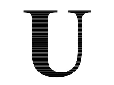 letter U of the alphabet made with black and white stripes, isolated on a white background