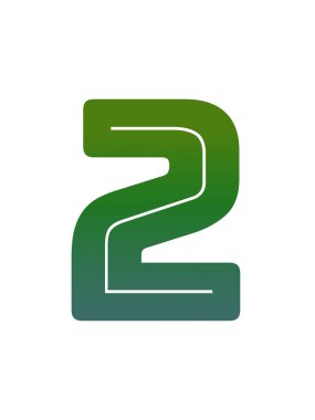 Alfabenin yeşil gradyanı ile yapılan iki numaralı harf, beyaz arkaplanda izole edilmiş.