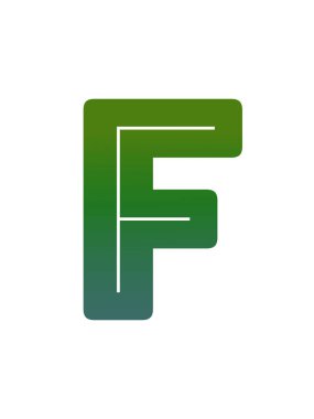 Alfabedeki F harfi yeşil gradyan ile yazıldı, beyaz arkaplanda izole edildi