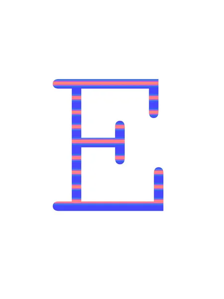 白を基調とした青とピンクの縞模様のアルファベットのE — ストック写真