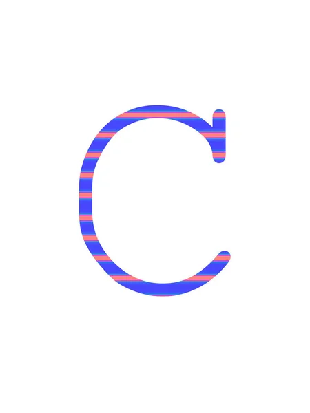字母C 由蓝色和粉色条纹组成 以白色背景隔开 — 图库照片