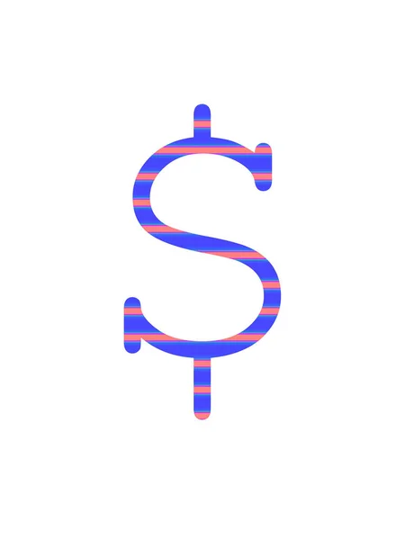 青とピンクのストライプで作られたアルファベットのドル記号は 白い背景に隔離されています — ストック写真