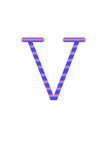字母V 由蓝色和粉色条纹组成 以白色背景隔开 — 图库照片