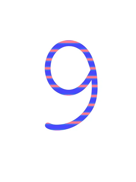 9号字母表 蓝色和粉色条纹 背景为白色 — 图库照片