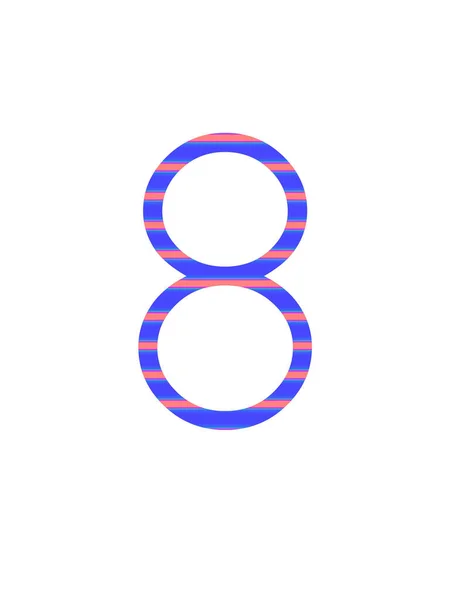 蓝色和粉色条纹的字母8号 用白色背景隔开 — 图库照片