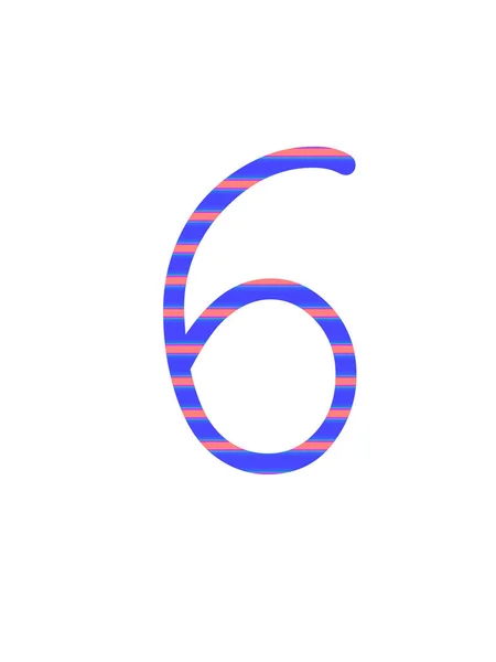 蓝色和粉色条纹的字母表的第6号 用白色背景隔开 — 图库照片