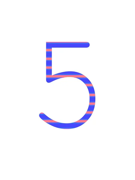 蓝色和粉色条纹的字母表的第5号 用白色背景隔开 — 图库照片