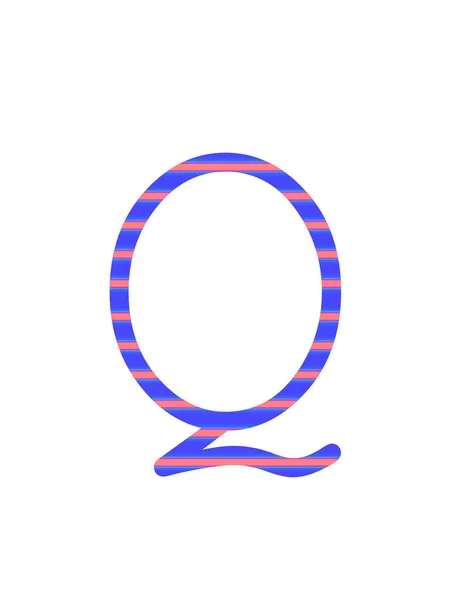 字母Q 由蓝色和粉色条纹组成 以白色背景隔开 — 图库照片
