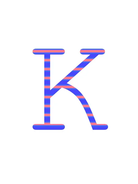 白を基調とした青とピンクのストライプで作られたアルファベットのK文字 — ストック写真