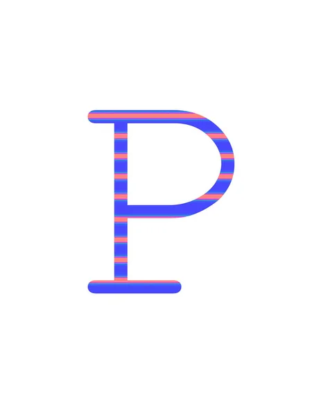 白を基調とした青とピンクのストライプのアルファベットの文字P — ストック写真