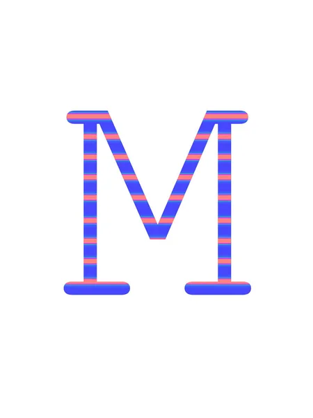 白を基調とした青とピンクのストライプで作られたアルファベットのM文字 — ストック写真