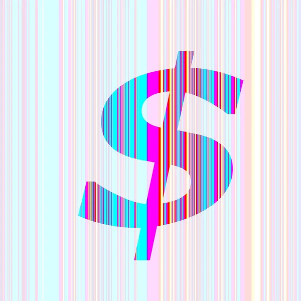 Доллар Знак Алфавита Полосками Цветами Фиолетовый Розовый Синий Желтый Изолированный — стоковое фото
