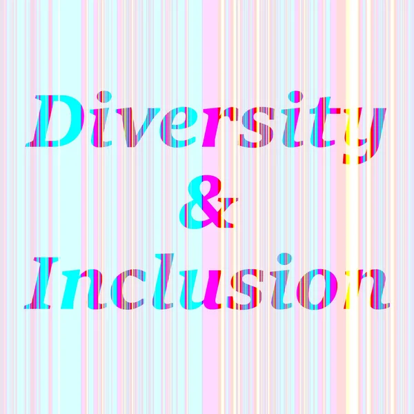 Text: diversity and inclusion: letters made with stripes with colors purple, pink, blue, yellow, isolated with semi transparent background