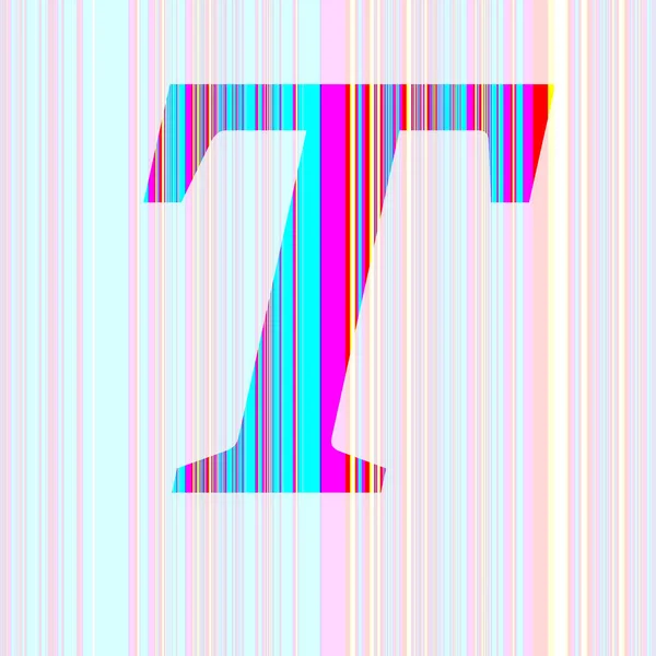 ピンク 黄色のストライプで作られたアルファベットの文字Tは 半透明な背景で隔離されています — ストック写真