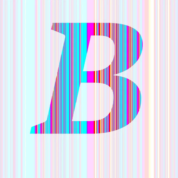 Letter B of the alphabet made with stripes with colors purple, pink, blue, yellow, isolated with semi transparent background