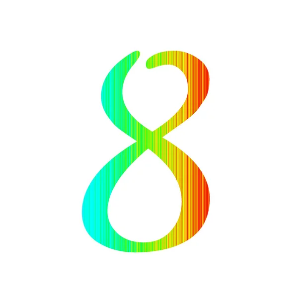 数字8的字母表的条纹彩虹的颜色 与蓝色 黄色和红色 在白色背景上隔离 — 图库照片