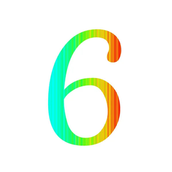 在字母表的第6号上 有彩虹色的条纹 黄色和红色 在白色背景上隔离 — 图库照片